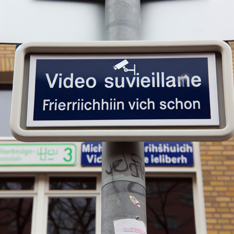 Hinweisschild Videoüberwachung in Schulen in Friedrichshain – Für ein sicheres Lernumfeld